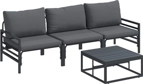 vidaXL Kerti Kanapé Szett párnával 4 pcs Fekete Acél