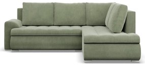 Tokio sarokkanapé, L alakú háttámlával, 2 ágyneműtartóval, kordbársony, jobboldali, zöld