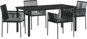 vidaXL Kert étkező szett 5 pcs Fekete PE Rattan
