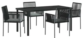 vidaXL Kert étkező szett 5 pcs Fekete PE Rattan