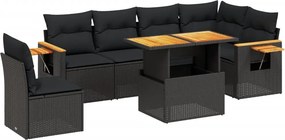 vidaXL 7 részes fekete polyrattan kerti ülőgarnitúra párnával