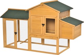 PawHut Tyúkól házzal és nyitott területtel, tojásgyűjtő doboz nyitható tetővel és dróthálóval, Sárga fából készült tyúkól, 168x75x103cm | Aosom