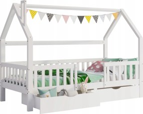 gyerekágy fenyő 90x200cm Két tároló fiók fehér