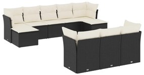 10 részes fekete polyrattan kerti ülőgarnitúra párnákkal