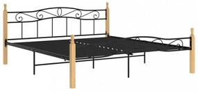 fekete fém és tömör tölgyfa ágykeret 200 x 200 cm
