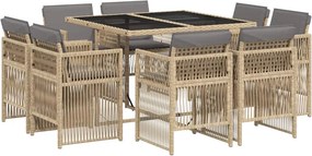 vidaXL 9 részes vegyes bézs polyrattan kerti étkezőgarnitúra párnákkal