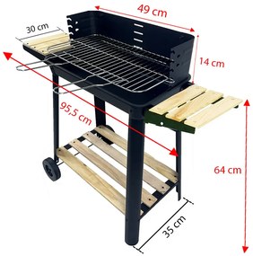 Téglalap alakú görgős faszenes grill