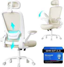 SONGMICS ergonomikus irodai szék, felhajtható kartámasz, cappuccino bézs