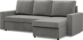 Zeus sarokkanapé, 2 ágyneműtartóval, egyenes kartámasz, bársony, univerzális oldal, bonell töltet, világosszürke