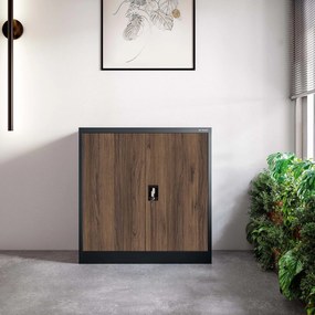 Alacsony fém irattartó szekrény BEATA, 900 x 930 x 400 mm, Eco Design: antracit/ dió