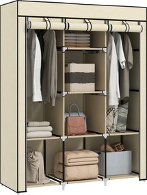 HOMCOM Kárpitos Gardrób, Ruhásszekrény Ruhapálcákkal, 8 Szint, Összecsukható Gardrób, Hálószoba, Előszoba, Krémszín, 125 x 43 x 162,5 cm | Aosom