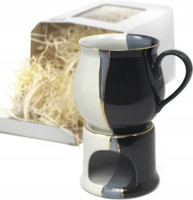 Ajándék szett 0,4 l-es kerámia bögre melegítővel csíkos motívummal