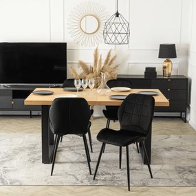 Étkezőgarnitúra: bővíthető asztal 160–260 cm arany tölgy / fekete színkombinációban + 4 db fekete velúr szék – EDWIN / IRYS