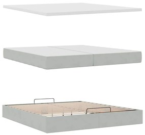 Ottomán ágykeret matracokkal világosszürke 200x200cm bársony