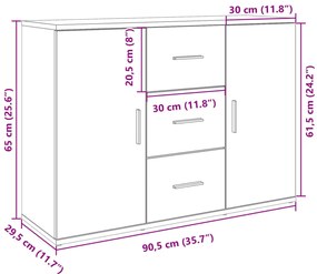betonszürke szerelt fa tálalószekrény 90,5 x 29,5 x 65 cm