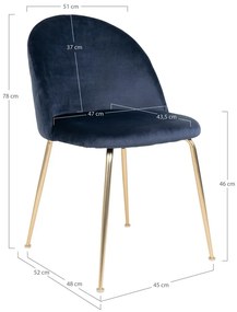 Kék-aranyszínű bársony étkezőszék szett 2 db-os Geneve – House Nordic