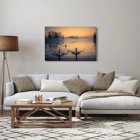 Hattyúk a vizen és a ködben képe (90x60 cm)