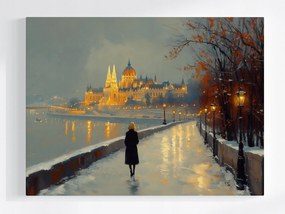 Canvas Vászonkép Budapest Tél Parlament Lámpások Duna 80x60