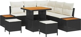 vidaXL Kerti Kanapé Szett 8 pcs Fekete polirattan