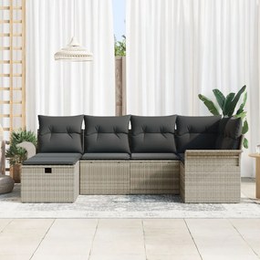 6 darabos Kerti Kanapé Szett Párnákkal, Világosszürke Poli Rattan