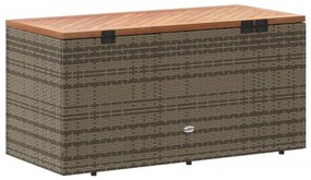 szürke polyrattan és akácfa kerti tárolóláda 110 x 50 x 54 cm