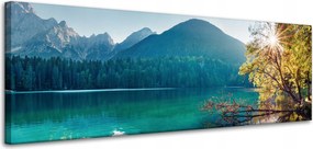 Vászonkép Nap a hegyek felett Tó Víz Nyugalom 120x40 cm