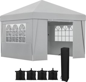 Outsunny Összecsukható Kerti Napernyő Pavilon UV-30+ Védőszereppel 3 x 3 m Ablakos Oldalfalakkal, Hordtáskával, Zsákokkal, Szürke | Aosom