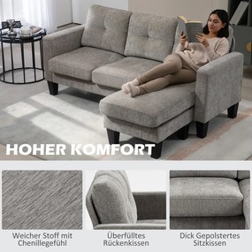 HOMCOM Sarokkanapé, Sarokkanapé Megfordítható heverővel, L alakú kanapé, Vászonhatású kárpitozás, szürke