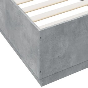 betonszürke szerelt fa ágykeret LED-del 100 x 200 cm