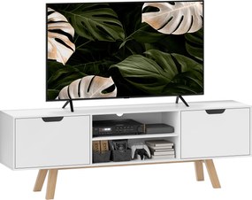 HOMCOM TV szekrény, TV állvány 65 hüvelykig, alacsony bútor 2 szekrénnyel és 2 polccal, TV szekrény nappaliba, 150 x 39 x 50 cm Fehér | Aosom