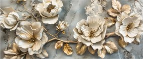 Kép - Márvány háttér virágokkal (120x50 cm)