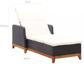 fekete polyrattan és tömör akácfa napozóágy