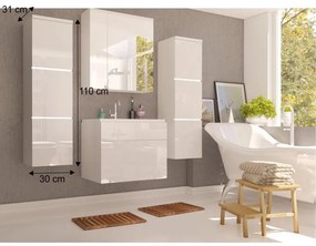 Magas fürdőszoba szekrény, fehér / fehér extra magas fény HG, MASON WH 11