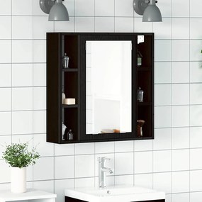 Fekete tölgy szerelt fa fürdőszobai tükör 60 x 16 x 60 cm