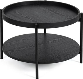 Fekete kerek dohányzóasztal tölgyfa dekorral ø 64 cm Hagen – Bonami Essentials