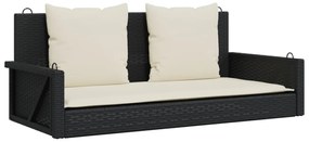 fekete polyrattan hintapad párnával 119 x 56 x 48 cm