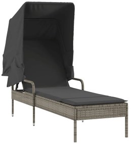szürke polyrattan napozóágy tetővel