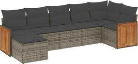 vidaXL 7 részes szürke polyrattan kerti ülőgarnitúra párnákkal