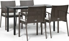 vidaXL 5 részes polyrattan és acél kerti étkezőgarnitúra párnával