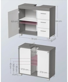 Mosdó alatti szekrény, fürdőszobai szekrény 30 × 70 × 64 cm，fehér–szürke