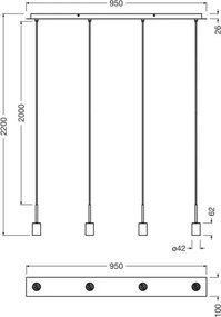 Osram - Tápkábel NEEDLE PENDANT 4xE27/25W/230V antracitszürke