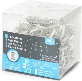 Aigostar - LED kültéri karácsonyi fényfüzér 300xLED/8 funkcióval 3xAA 18x06m IP44 hideg fehér