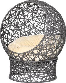 PawHut Macskaágy, Macska Bújó, Párnázott Macska Ház Poliészter Zsinórból, Hengeralapú Macskaágy, Háziállat Ágy, Lila+Krémfehér, 50 x 50 x 60 cm | Aoso