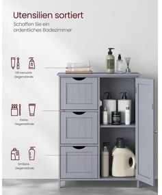 Fürdőszobai szekrény, komód, 3 fiókkal, Állítható polc, 30 x 60 x 81 cm, szürke