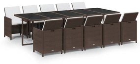 vidaXL 11 részes barna polyrattan kerti étkezőgarnitúra párnákkal