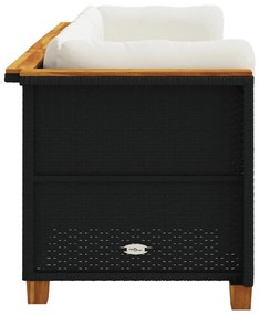 Fekete 3 személyes polyrattan kerti kanapé párnákkal