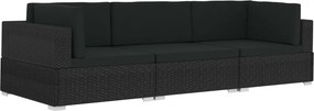 vidaXL 3 darabos fekete polyrattan kerti kanapészett párnákkal