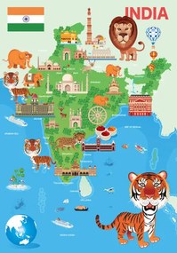 Illusztráció India Cartoon Map, drmakkoy