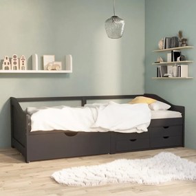 szürke 3 személyes tömör fenyőfa kanapéágy fiókokkal 90x200 cm