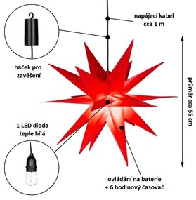 NEXOS Karácsonyi dekoráció csillag időzítővel 1 LED 55 cm